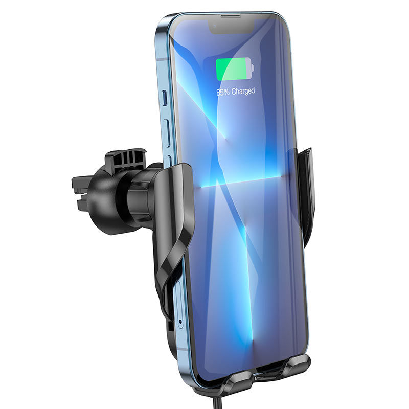 Kit Incarcator Auto Hoco CA202 Enlightener infrared induction wireless charging car holder 15W Black [1]