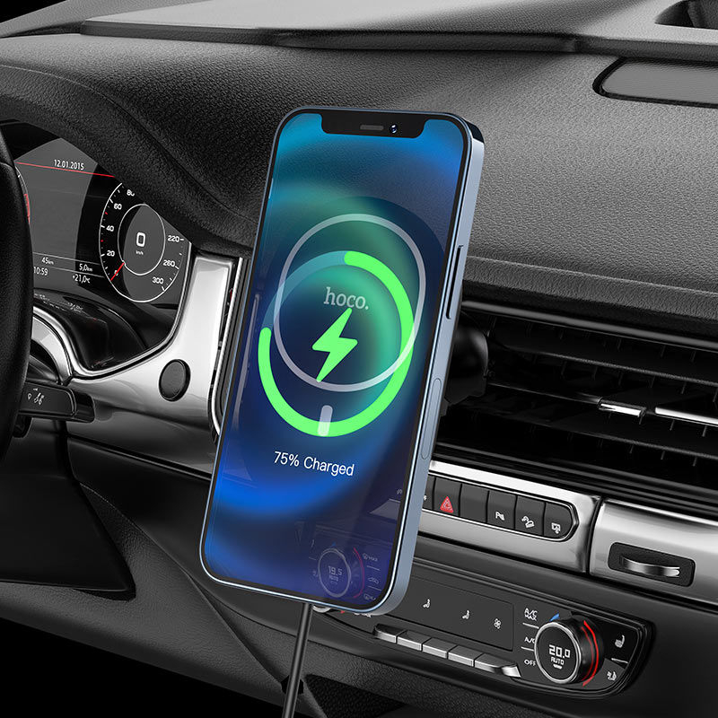Kit Incarcator Auto Hoco CA90 Powerful magnetic wireless charging car holder 15W Black [5]