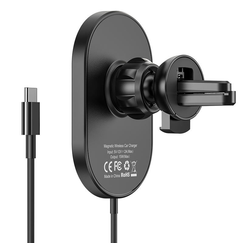 Kit Incarcator Auto Hoco CA90 Powerful magnetic wireless charging car holder 15W Black [4]