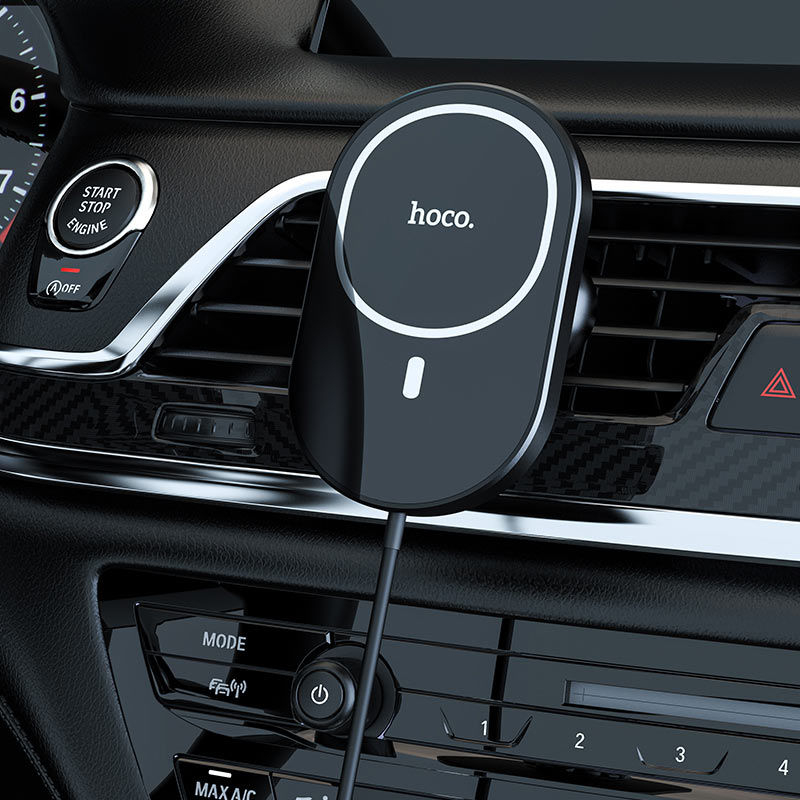 Kit Incarcator Auto Hoco CA90 Powerful magnetic wireless charging car holder 15W Black [3]