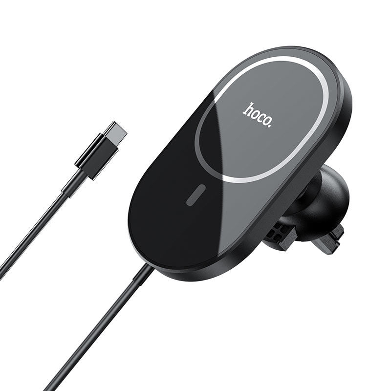 Kit Incarcator Auto Hoco CA90 Powerful magnetic wireless charging car holder 15W Black [2]