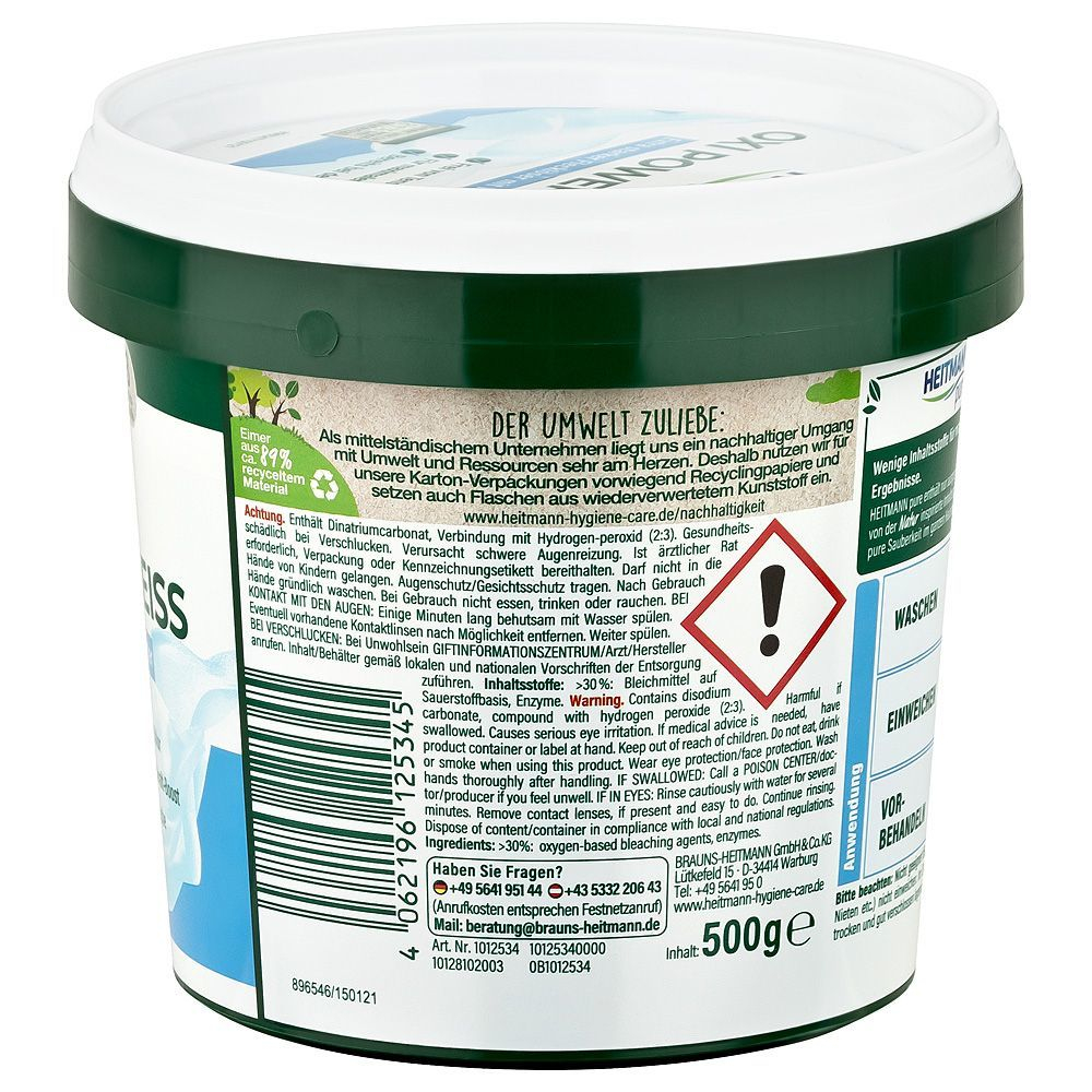 OXI-Power Weiss - Îndepartarea petelor de pe rufe albe pe baza de oxigen activ, 500g, Heitmann [3]