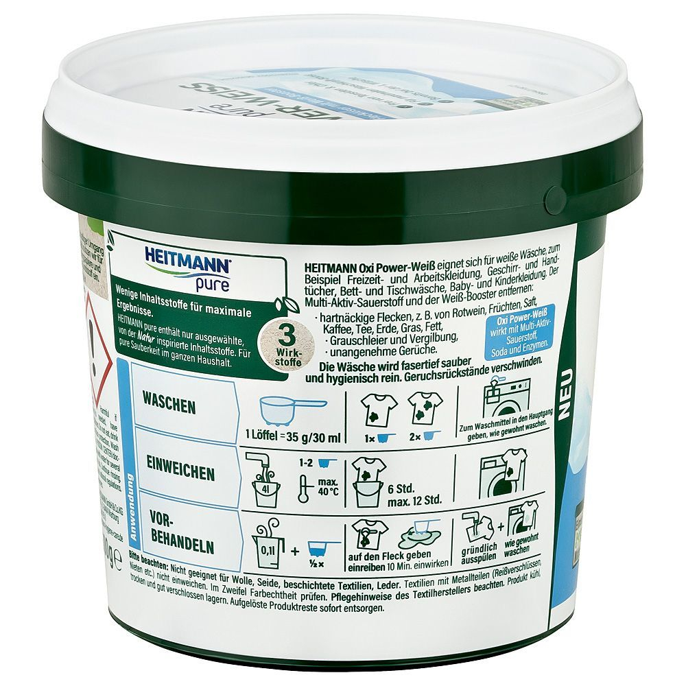 OXI-Power Weiss - Îndepartarea petelor de pe rufe albe pe baza de oxigen activ, 500g, Heitmann [2]