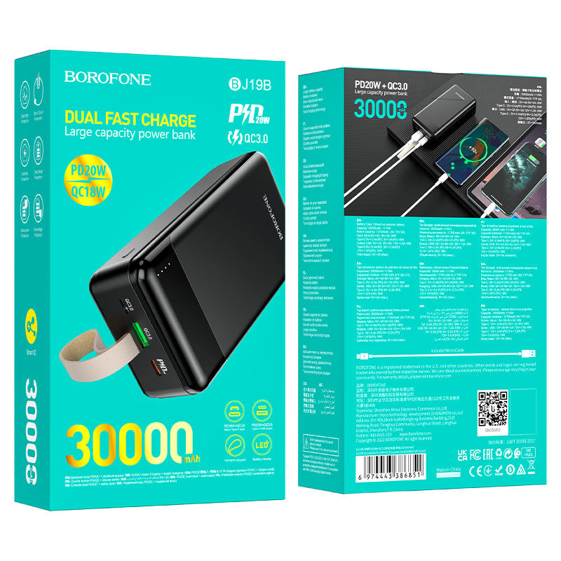 Портативный акумулятор 30000mAh BOROFONE BJ19B Incredible PD20W+QC3.0 black [5]