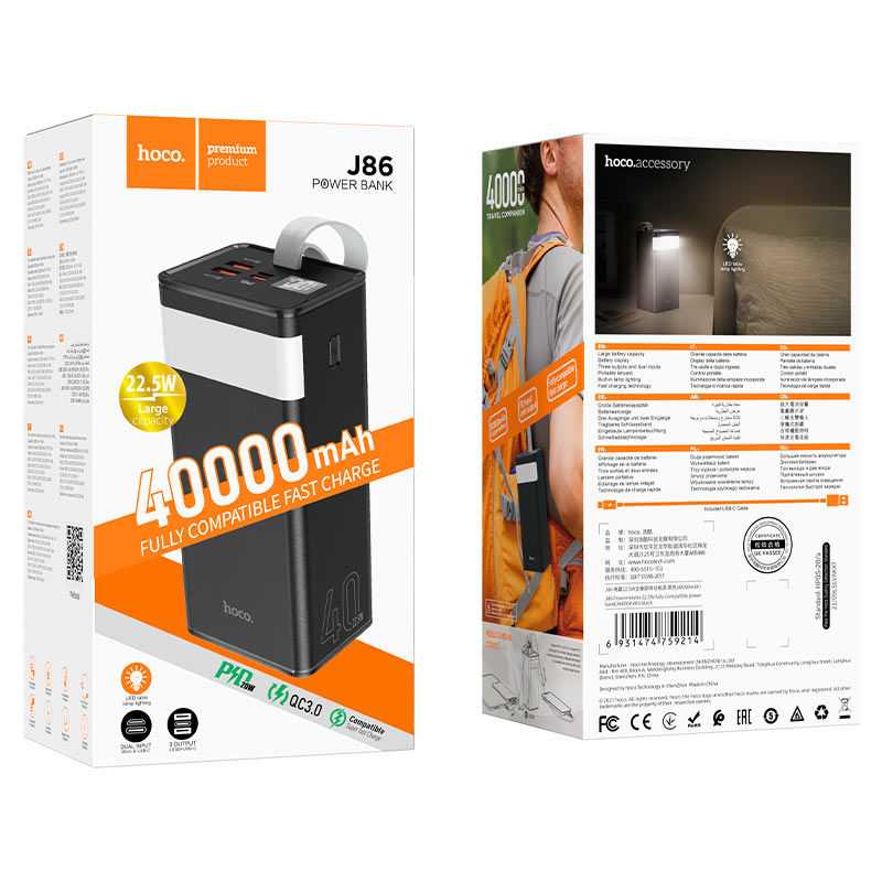 Портативный акумулятор 40 000mAh Hoco J86 Powermaster fully compatible PD20W/QC/LCD/Lamp Black [9]