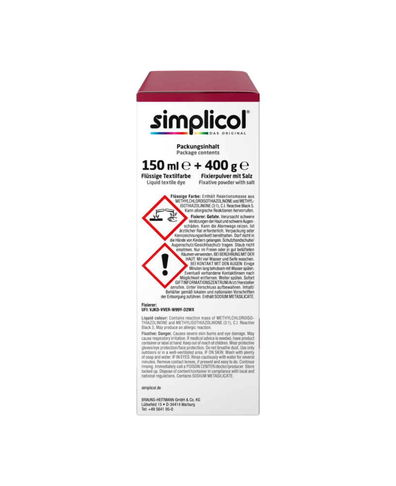 SIMPLICOL Intensiv - Rubin-Rot, Краска для окрашивания одежды в стиральной машине, Rubin-Rot [6]