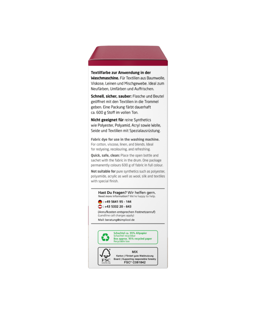 SIMPLICOL Intensiv - Rubin-Rot, Краска для окрашивания одежды в стиральной машине, Rubin-Rot [7]