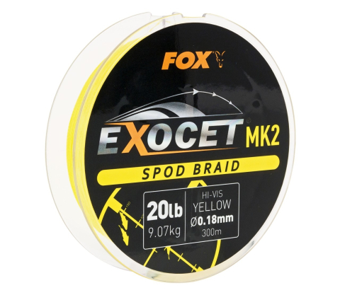 Fire Crap - Fir Textil Fox Exocet MK2 Spod Braid Yellow, 0.18mm, 9.07kg, 300m