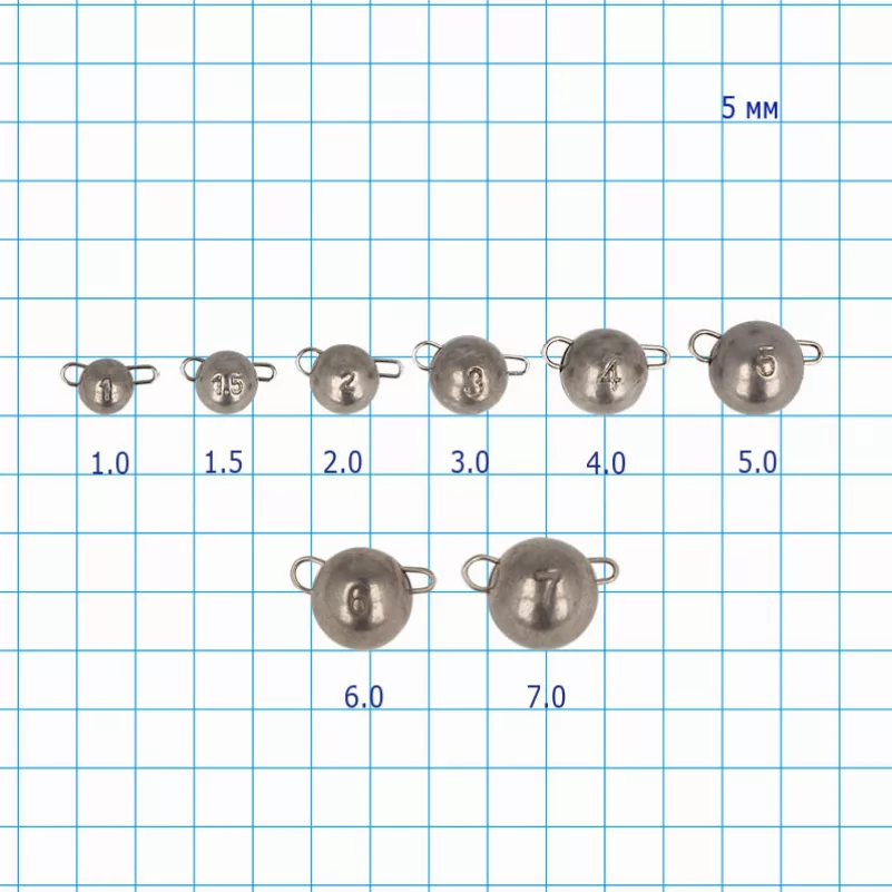 Набор Грузов вольфрам натурал 1-5г, 6шт. [1]