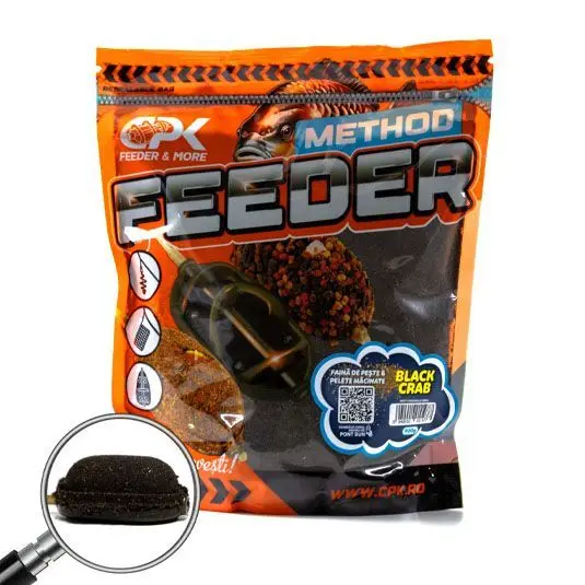 Nada, momeala, aditivi - Groundbait Cpk Method Feeder Faina de Peste si Pelete Macinate Black Crab, 900g