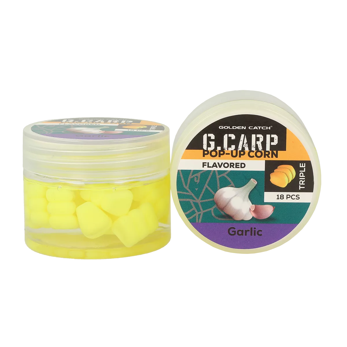 Momeala artificiala - Porumb Silicon în dip GC G.Carp Pop-Up Triple Flavored Garlic 18buc.