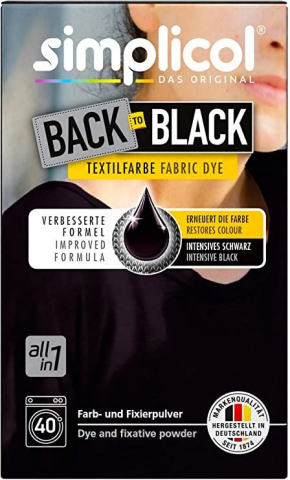 Краска для одежды - SIMPLICOL Back-to-BLACK - Краска для окрашивания и восстановления цвета одежды в стиральной машине (чёрный), 400г