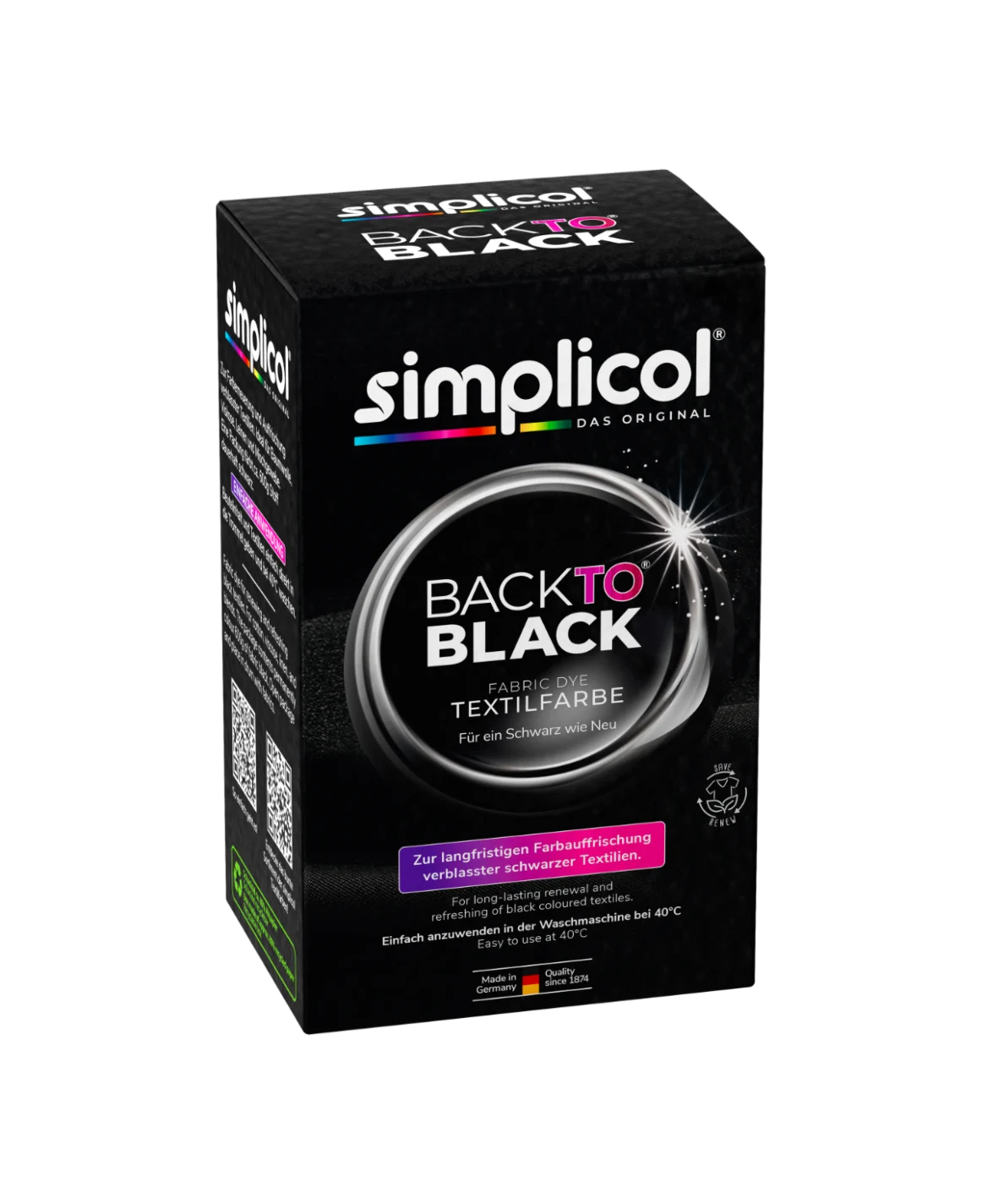Vopsele pentru haine - SIMPLICOL Back-to-BLACK - Vopsea pentru reimprospatarea/revigorarea culorii in masina de spalat (negru), 400 g