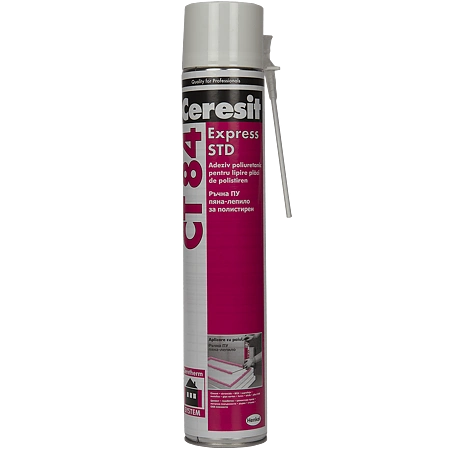 Materiale prăfoase - Adeziv poliuretanic pentru placi de polistiren, Ceresit, CT 84 Express, aplicator integrat, 750 ml