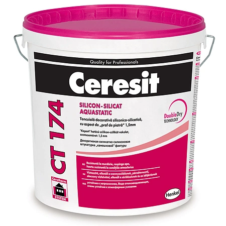 Finisaje și amenajări interioare - Tencuiala decorativa siliconico-silicatica Ceresit CT 174, aspect praf de piatra, granulatie 1.5, 25 kg