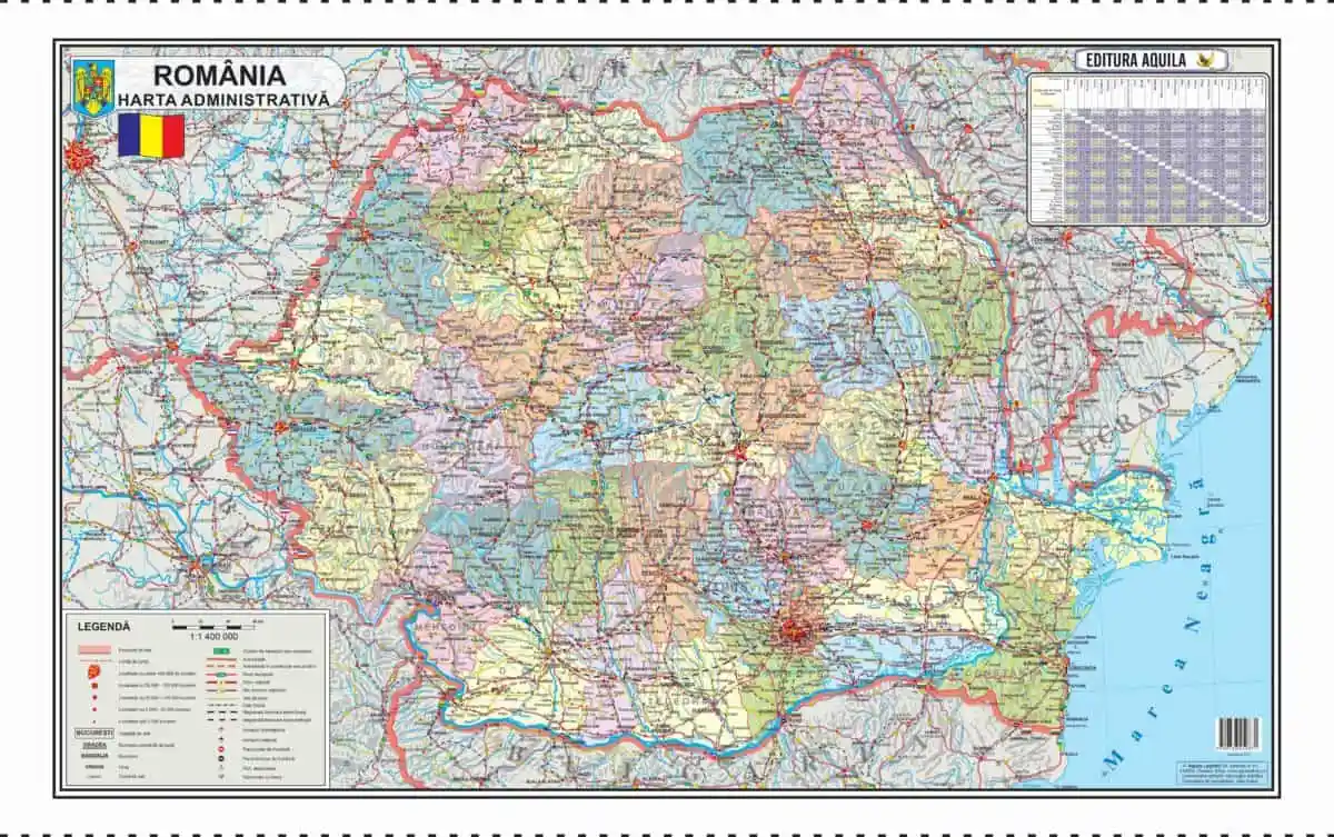 Harta Romaniei, 120x160 cm Fizica/Administrativa, Plastifiata [3]