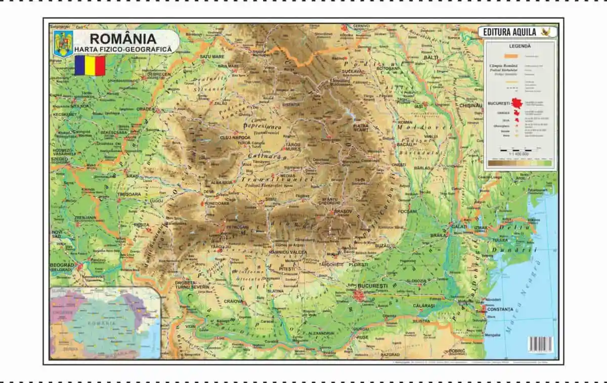 Harta Romaniei, 120x160 cm Fizica/Administrativa, Plastifiata [2]