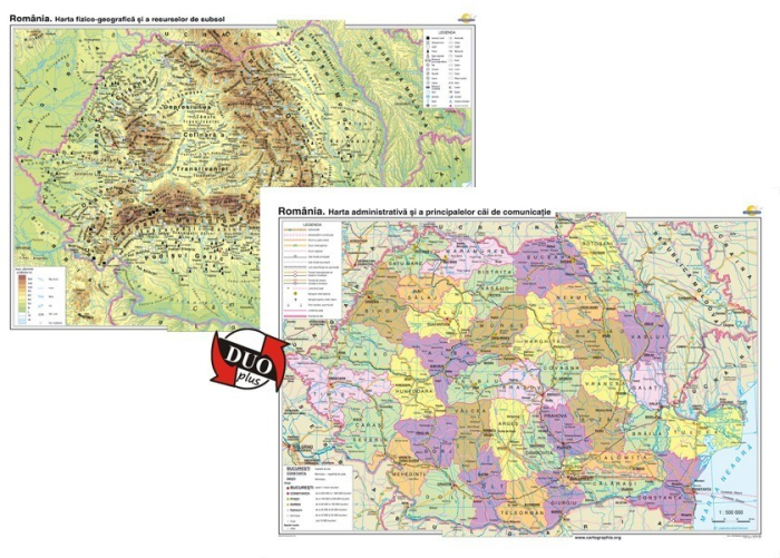 Romania Harta Fizico Geografica Si A Resurselor Naturale De Subsol Si