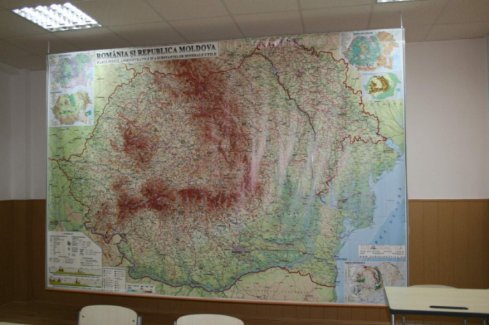 Romania si Republica Moldova. Harta fizica, administrativa si a substantelor minerale utile [3]