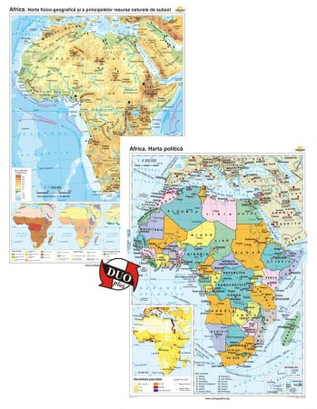 Harti geografice - Africa. Harta fizico-geografica si a principalelor resurse naturale de subsol si Africa. Harta politica