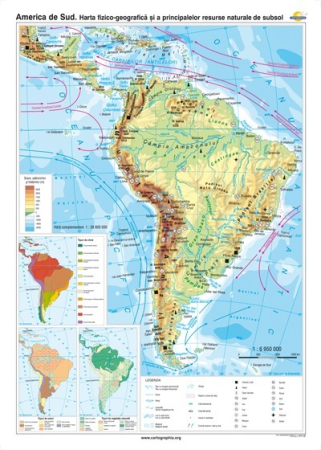 Harti geografice - America de Sud. Harta fizico-geografica si a principalelor resurse naturale de subsol