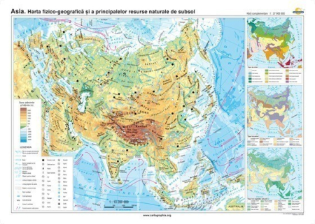 Harti geografice - Asia. Harta fizico-geografica si a principalelor resurse naturale de subsol