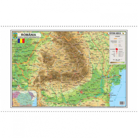 Harti geografice - Harta Romania 70x100 - fizico-geografica/administrativa