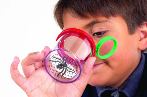 Jocuri educative - Pahar de observare insecte, TimeTEX, din plastic transparent, cu capac rosu cu 2 lupe, scara marcata pe fundul paharului, inclusiv paianjen de jucarie