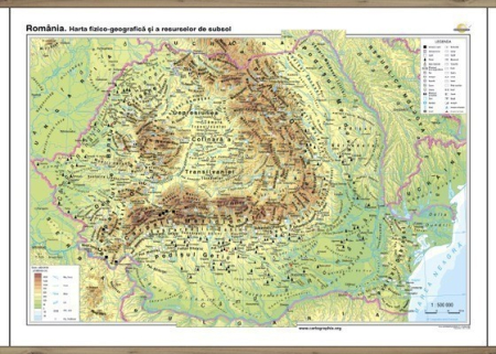 Harti geografice - Romania. Harta fizico-geografica si a resurselor naturale de subsol