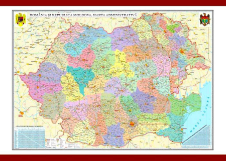 Harti geografice - Romania si Republica Moldova. Harta administrativa