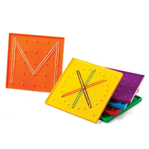 Jocuri educative - Set 6 placute geoboard si 120 benzi, Edx Education, 3 ani plus, Cauciuc, Multicolor