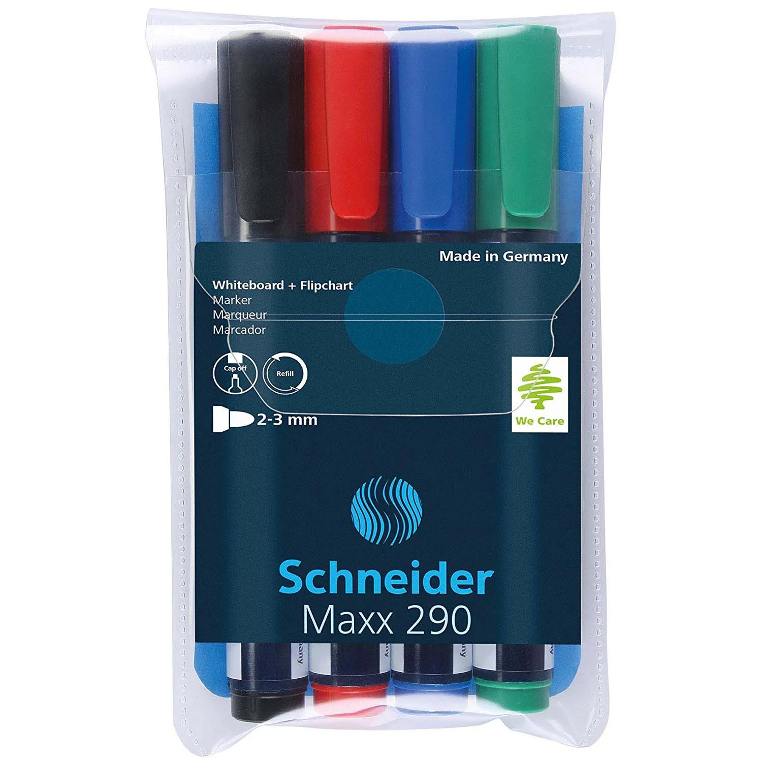 Accesorii table - Set markere pentru tabla (whiteboard), flipchart, Schneider Maxx 290, 4 culori/set