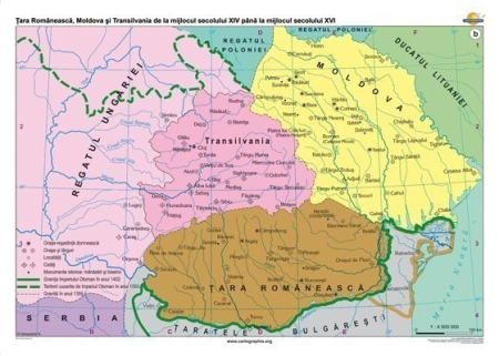 Harti istorice - Tara Romaneasca. Moldova.Transilvania de la mijlocul sec. XIV pana la mijlocul sec. XVI