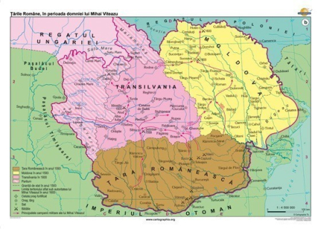 Harti istorice - Tarile Romane, in timpul domniei lui Mihai Viteazu