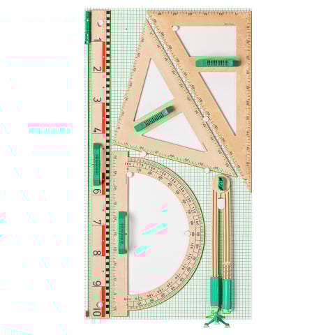 Instrumente pentru tabla - Trusa de instrumente geometrice pentru tabla din lemn reciclat