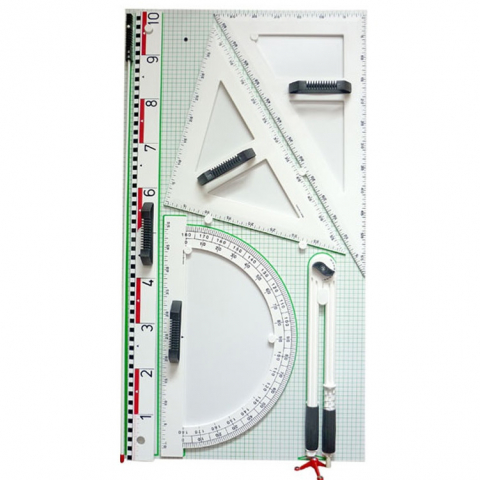 Instrumente pentru tabla - Trusa geometrie pentru tabla, 5 piese, Magnetic, PVC, Alb/Negru