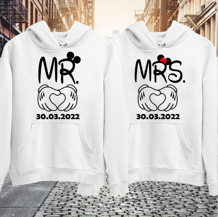 Set hanorace cupluri - Mrs & Ms cu data aniversară [1]
