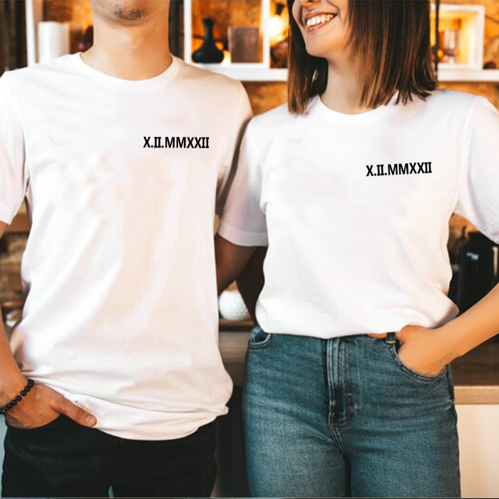 Set tricouri personalizate cuplu cu initiale si data aniversara in cifre romane [1]