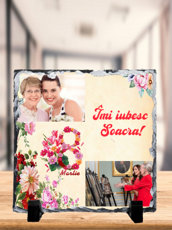 CADOURI 8 MARTIE - Placa ardezie personalizată in tematica 8 martie cu 2 imaginii si text
