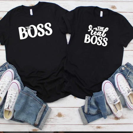 Set tricouri personalizate cuplu - The Boss  The Real Boss