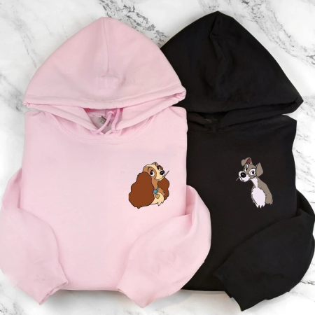 HANORACE PERSONALIZATE CUPLURI - Set hanorace personalizate pentru cupluri - Doamna si Vagabondul pe piept