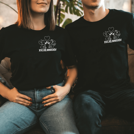 TRICOURI PERSONALIZATE CUPLURI - Set tricouri personalizate cuplu Stitch cu data aniversara in cifre romane