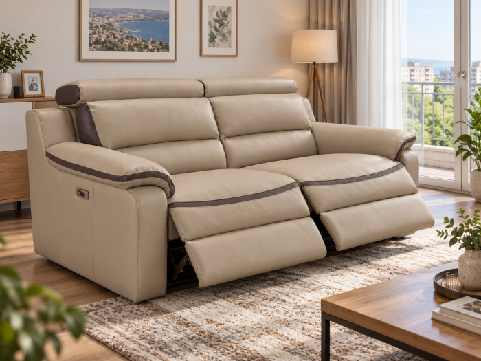 Set living BELLO cu 2 canapele de 3 locuri, reclinere electrice, Bej Capucino 3856 și Maro Ciocolată 4191 [5]