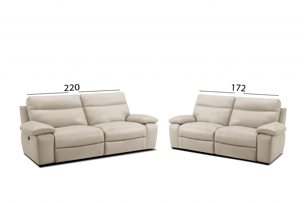 Set 2 canapele CASANOVA, canapea 3 locuri cu 2 reclinere electrice, 220x94 cm si canapea 2 locuri fara reclinere, 172x94 cm, Piele naturala Italiana [2]