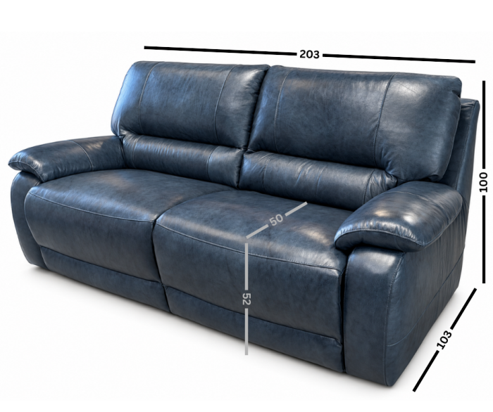 Canapea ALLEGRA fixă de 3 locuri din piele naturală Albastru Blue CAT.4-4928 [4]