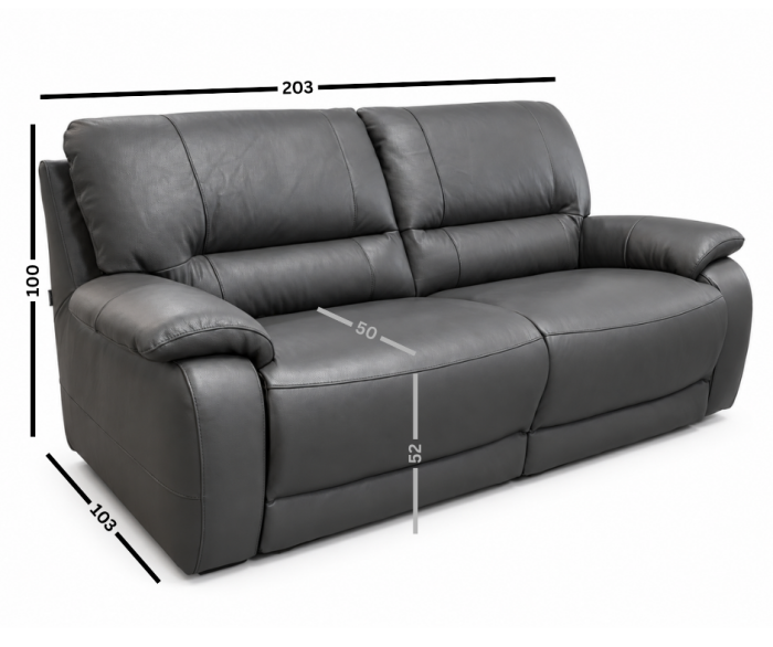 ALLEGRA fixed 3-seater sofa in Dark Grey CAT.4-MF639 genuine leather [2]