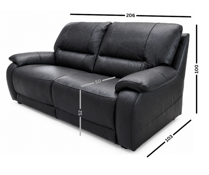 Canapea ALLEGRA fixă de 3 locuri din piele naturală Negru Lucios CAT.4-4950 [3]