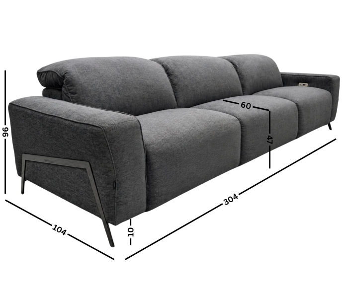 Canapea EXCLUSIV stofă gri închis 3 locuri cu reclinere electrice 304 cm [7]