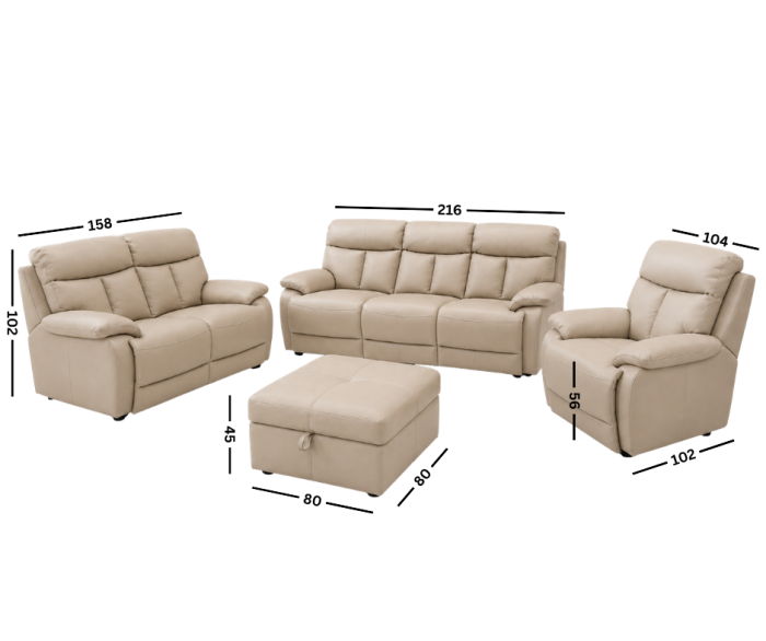 Set GHITA piele naturală bej cu canapele fotoliu recliner și pouf container [2]