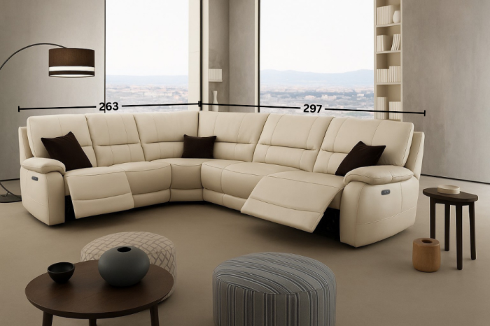 Coltar ALLEGRA, 5 locuri cu 2 reclinere electrice pe lateral, piele [2]
